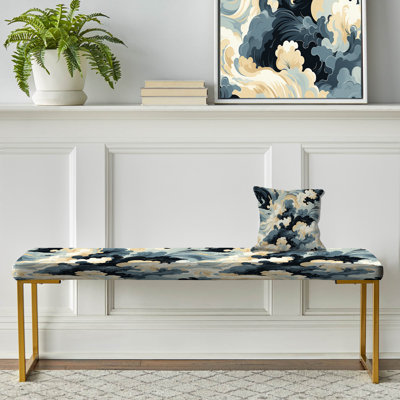 Victorian Stealth Waves - Abstract Upholstered Gold Bench