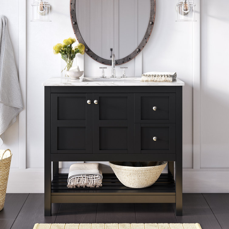 Krish 36'' Single Bathroom Vanity with Engineered Marble Top