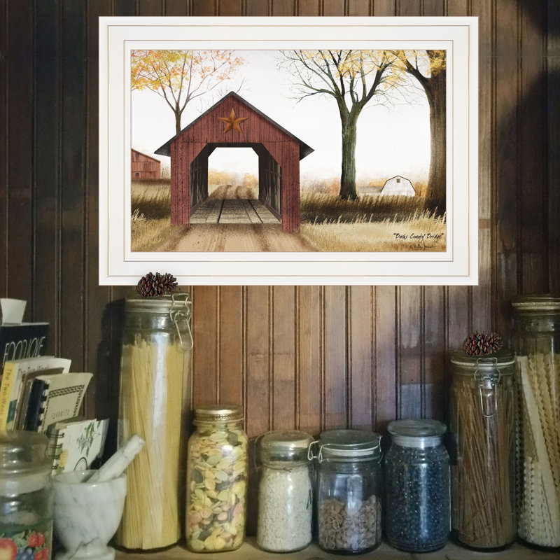 Art mural encadré Bucks County Bridge pour le salon et la maison par Billy Jacobs, Cadre blanc