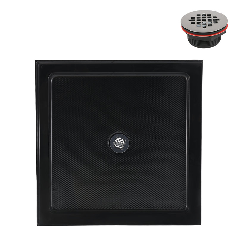 Base de douche en acrylique noir lustré avec drain central 36 po x 36 po Streamline NT-2241-36BL-CR Stream, drain inclus