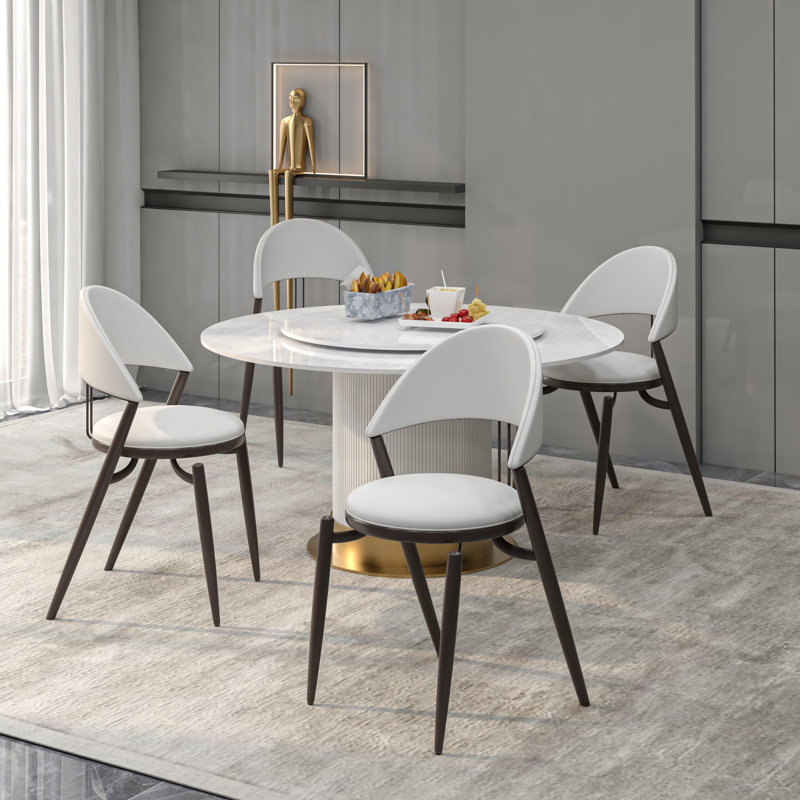 Chaise de salle à manger moderne en cuir, chaise d'appoint confortable à dossier ouvert avec pieds en métal élégants, Simple
