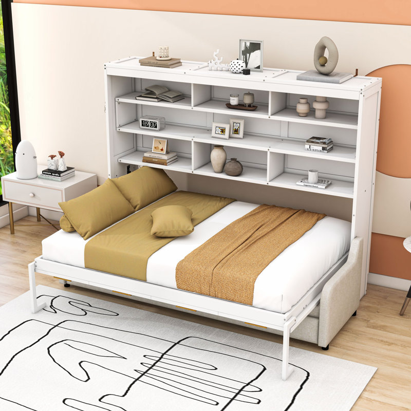 Lit escamotable avec canapé escamotable et tablettes DEL Murphy, Double
