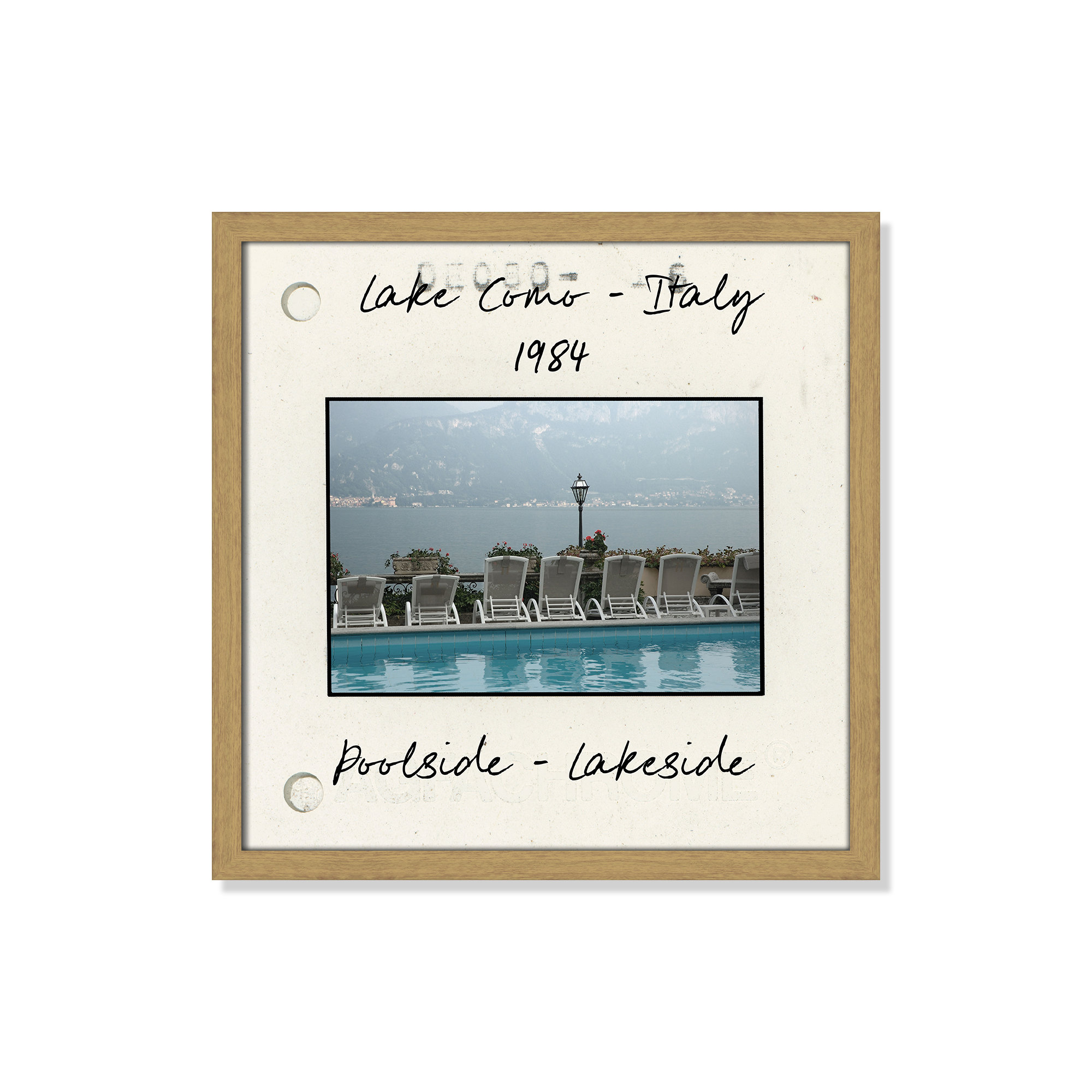 Lake Como, Italy - Poolside Lakeside Print by Danita Delmont, 17" H x 17" W x 0.75" D, Natural Single Picture Framed Paper