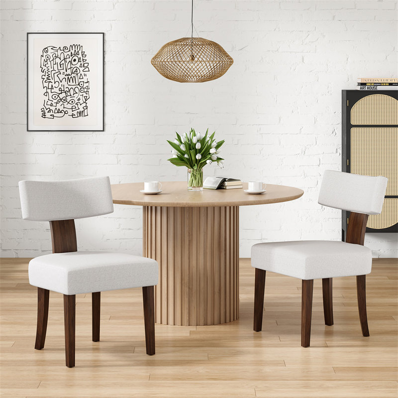 Upholstered Armless Dining Table Chairs Set Of 2 With Hardwood Frame Curved Backrest For Kitchen Room(Only Dining Chairs)