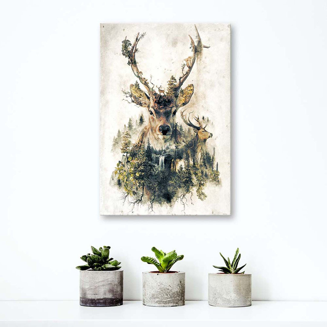 Leinwandbild - Grafikdruck „Artistic Deer”