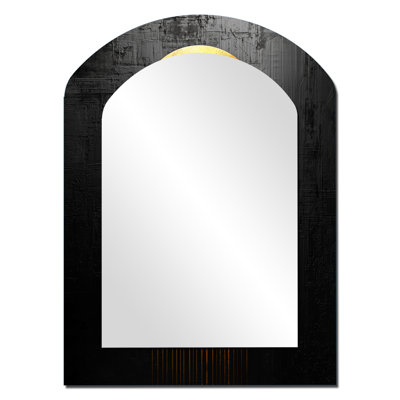 Gold And Black Moon Boundless Reverie III - Geometric Arch Decorative Mirror, Modern Asymmetrical Large Wall Mirror, Printed Metal Art