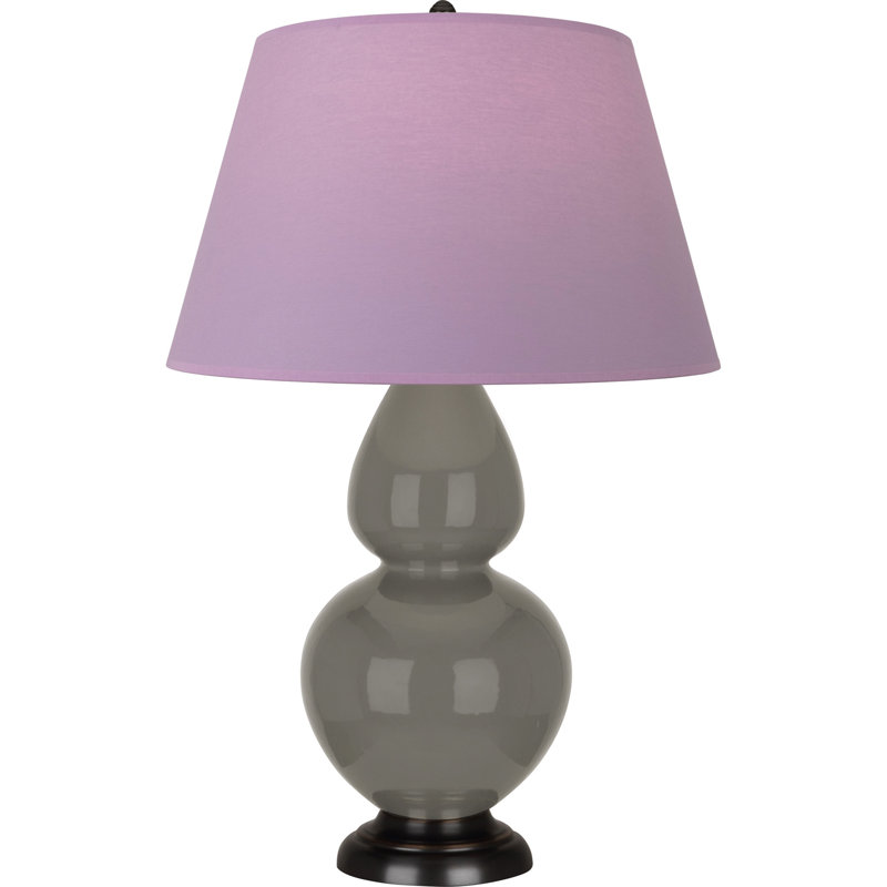 Lampe de table double gourde en céramique, Frêne verni / bronze, Lavande / prune, Bronze