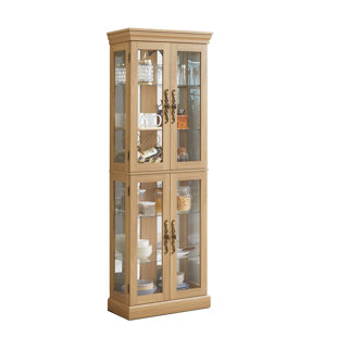 Illuminated Glass Display Cabinet With Wood Frame, Adjustable Shelves, And LED Lighting For Living Room Or Kitchen – Elegant Curio Cabinet For Collectibles And Décor