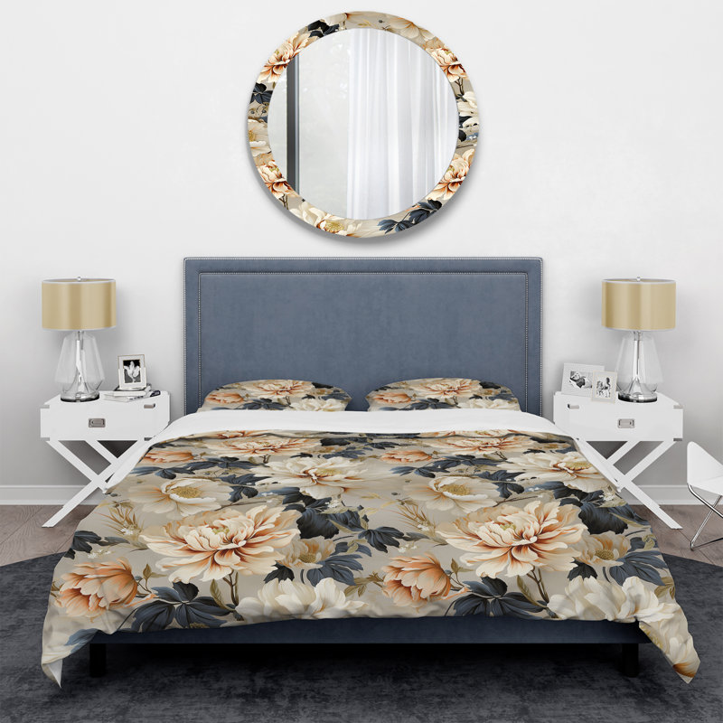 Ensemble de housse de couette Floral - microfibre de polyester, Housse de couette grand et 2 taies décoratives