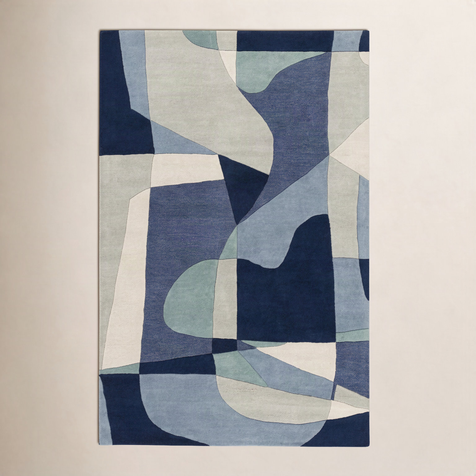 Gaye Teal Navy Beige Hand-Tufted Geometric Rug, Rectangle 2' x 3'