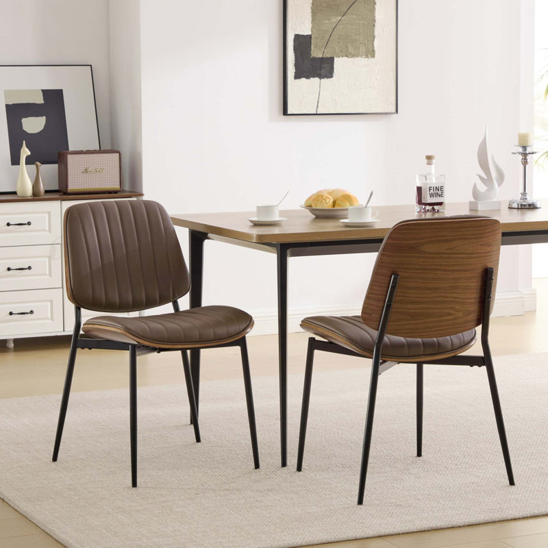 Ensemble de 2 chaises de salle à manger de style Mid-Century rétro en similicuir avec dossier rembourré Ben2od et pieds réglables en métal