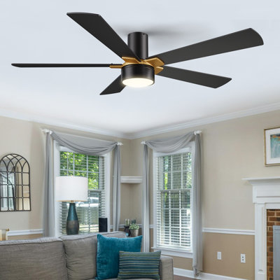 52" Fulvia 5 - Blade LED Smart Flush Mount Black Ceiling Fan with Remote Control and Light Kit Included