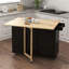 Îlot de cuisine avec support à épices, porte-serviettes et plateau de table en bois massif extensible - noir-1084490912