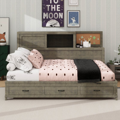Full-Size Wooden Daybed Outfitted With Triple Drawers, A Shelf, And Comprehensive Power Outlets & USB Ports