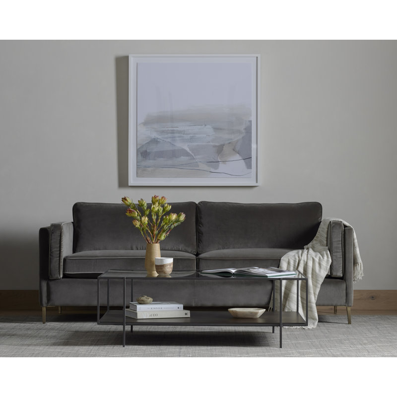 Emery Genuine Leather 84" Square Arm Sofa, Sapphire Birch