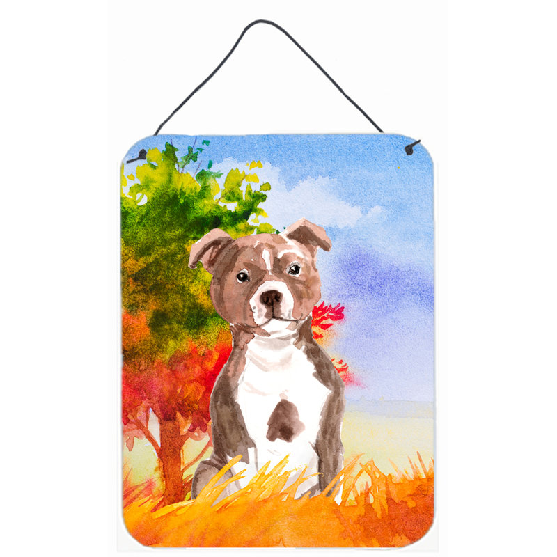 Décoration murale à suspendre à l’extracteur de labrador automne, Staffordshire bull terrier rouge
