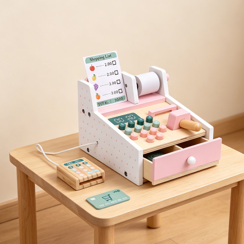 Caisse enregistreuse, jouet de caisse, rose, Blanc / Rose