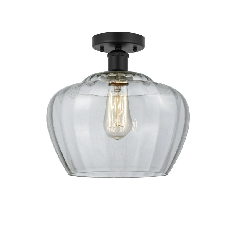 Noille Glass Semi Flush Mount, Matte Black, Clear