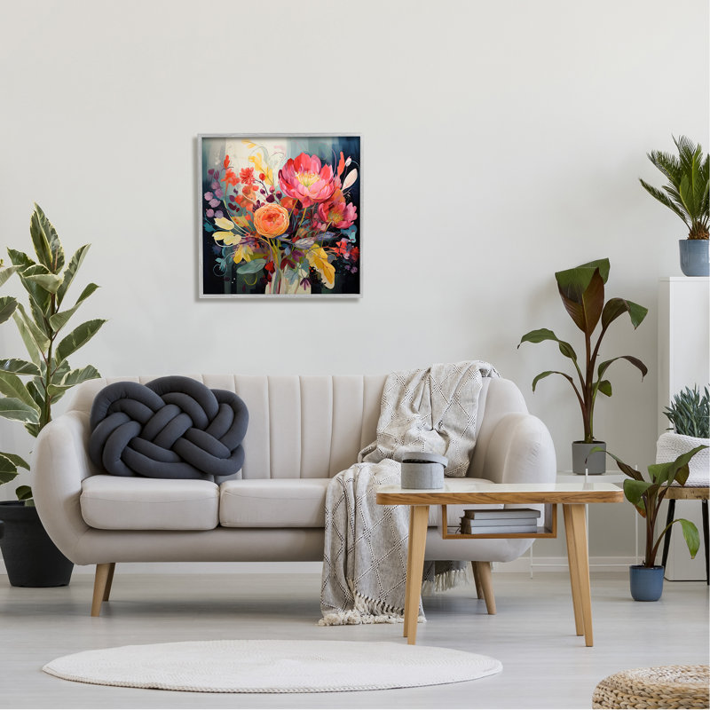 Bb-254 - Fleurs mixtes modernes encadrées sur bois, 24" H x 24" W x 1.5" D, Estampe numérique Farmhouse