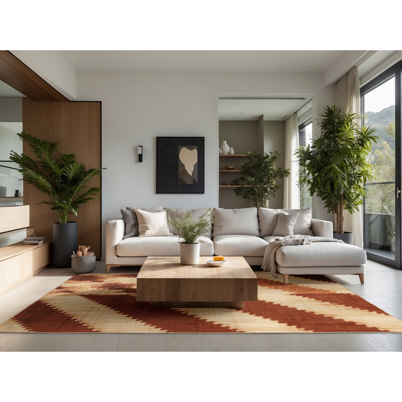 Soft Plush Ealey Global Inspired Ikat Area Rug in Brown – Beige Binding, 5' Square