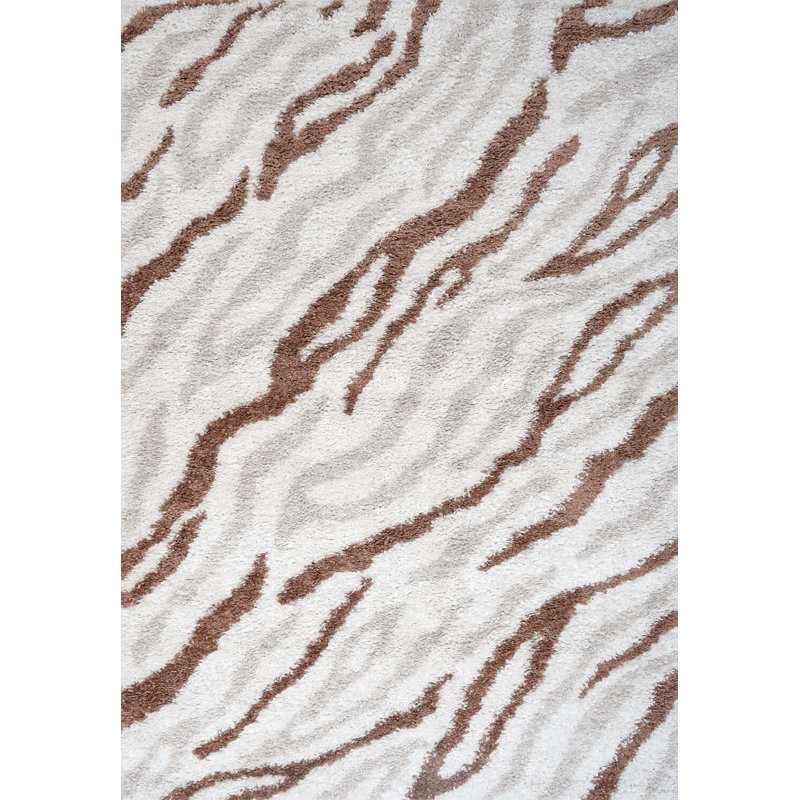 Moodi Modern Shaggy Area Rug Abstract Brushstroke Line Design, Rectangle 80 x 150 cm, Off-White Beige/Terra