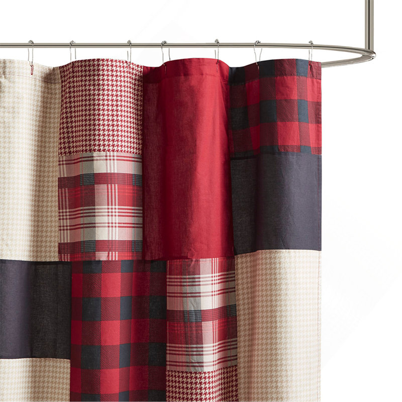 Rideau de douche 100% coton, Multicolore / rouge