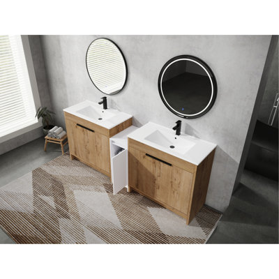 84 Inch Freestanding Bathroom Vanity With Ceramic Sink And Storage Cabinets, Soft Closing Door, 02436IMO*2+0312 Combination Cabinet, KD-Package