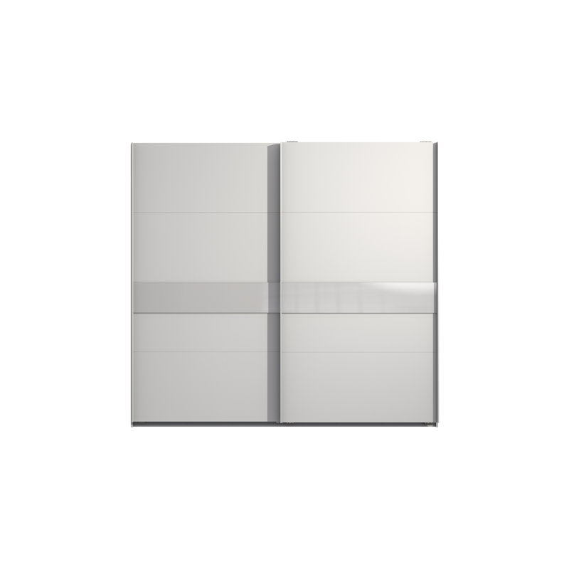 Bakersfield 2 Door Manufactured Wood Wardrobe, 210cm H x 225cm W x 65cm D, White/Glass White, Standard