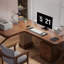 Bureau en bois massif en L noyer clair-109546083-109546084