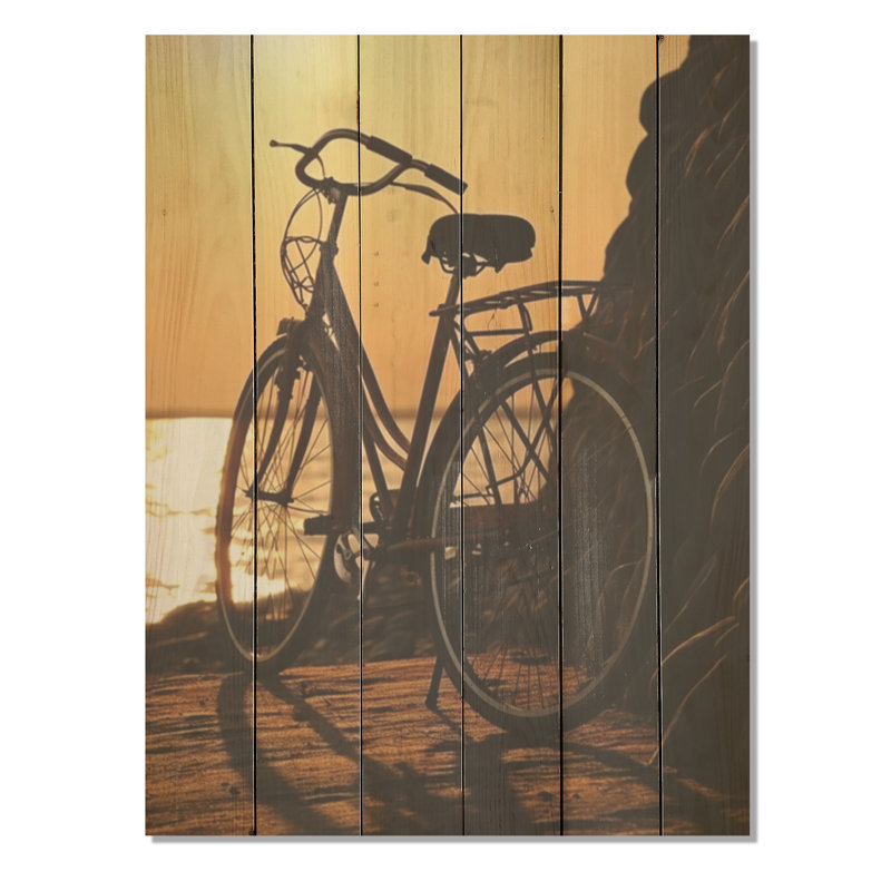 Coucher de soleil au coucher du soleil - Art mural en bois de bicyclette sur bois de pin naturel, H 20 po x l 10 po