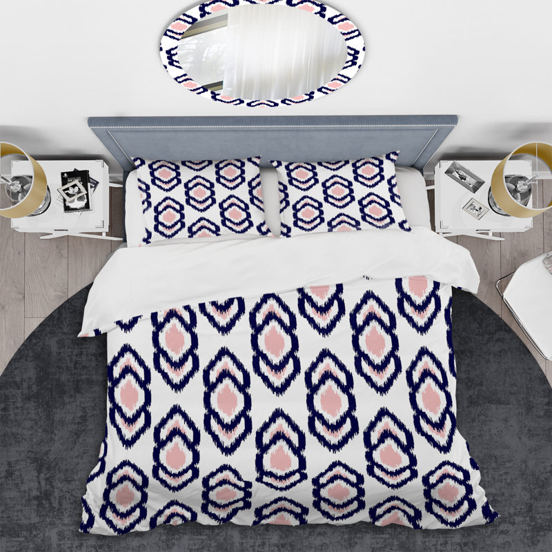 Ensemble de housse de couette rose et noir Ikat Ogee, Housse de couette simple + 1 taie décorative stan