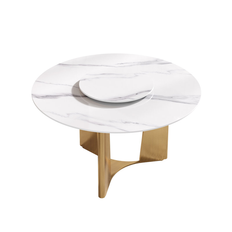 Table de salle à manger ronde en pierre frittée avec plateau tournant, H 29,53 po x L 53,15 po x l 53,15 po