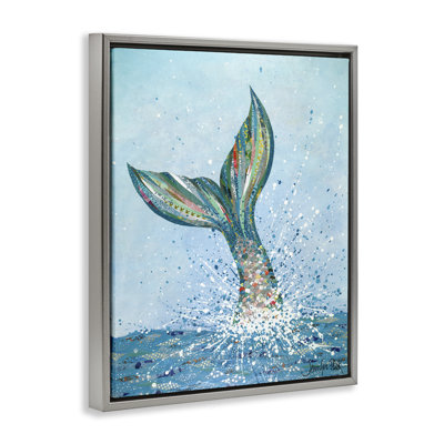 Diving Mermaid Tail Framed Floater Canvas Wall Art by Jennifer Peck