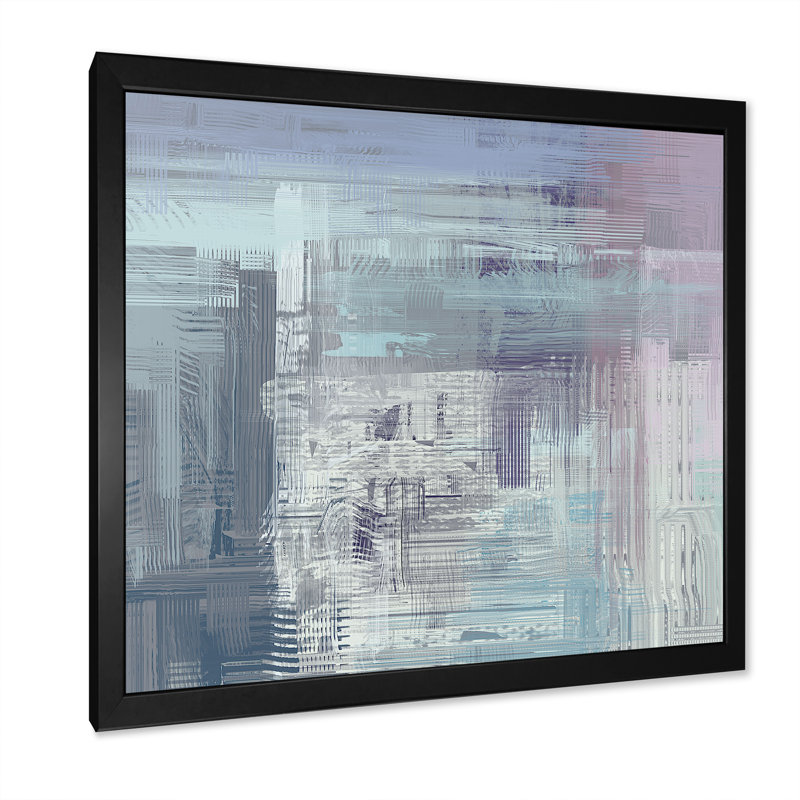«Grey and Turquoise Frozen Grunge Art», reproduction d'art sur toile encadrée, Cadre noir, H 16 po x l 16 po x P 1 po