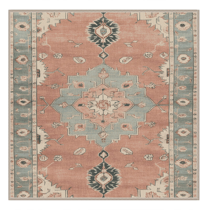Tapis beige lavable à la machine Afyon, Carré 3 pi