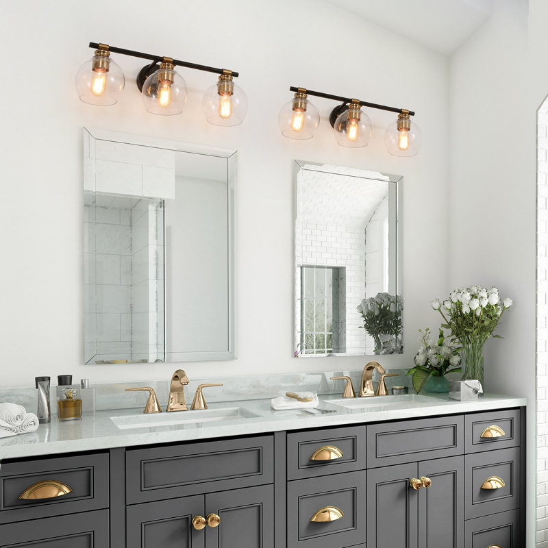 Mariello 3 - Light Dimmable Vanity Light with Seeded Glass, Matte Black/Brass