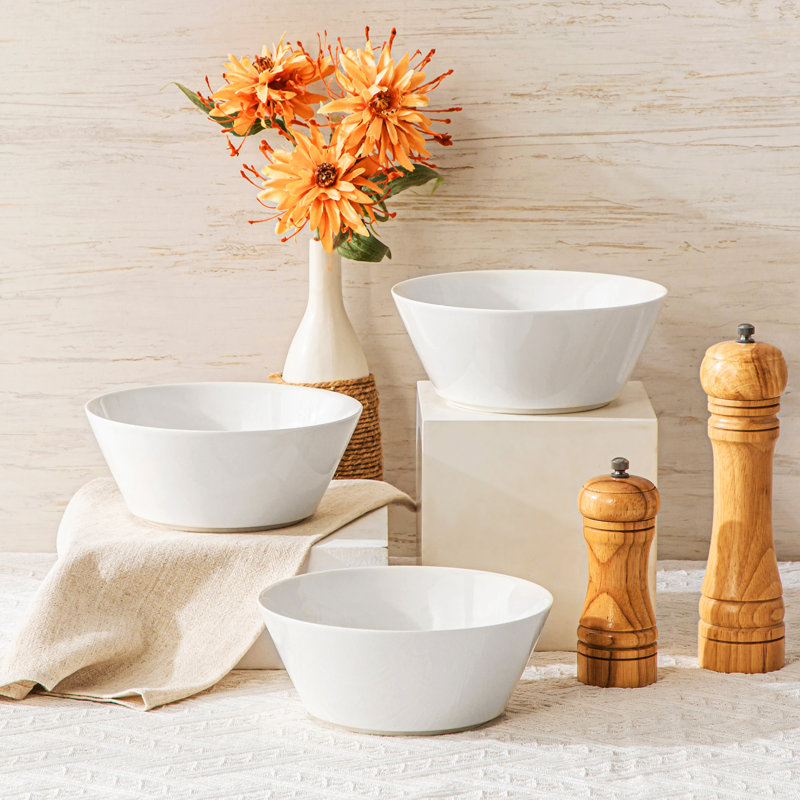 3-Piece 930ml White Porcelain China Cereal Bowl Set