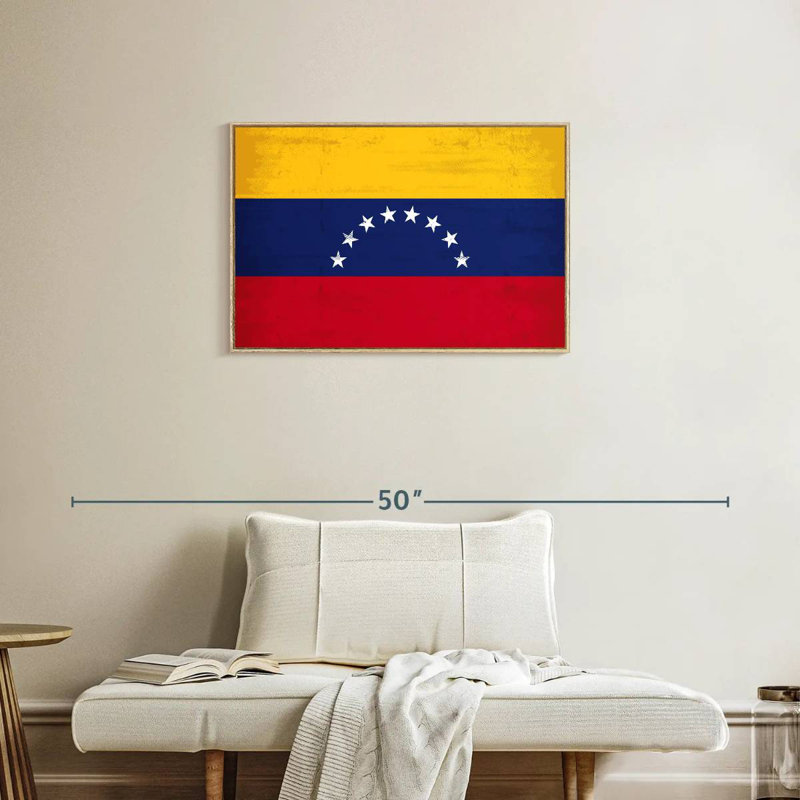 Drapeau du Vénézuéla, Cadre flottant en bois naturel, 31 po x 21 po