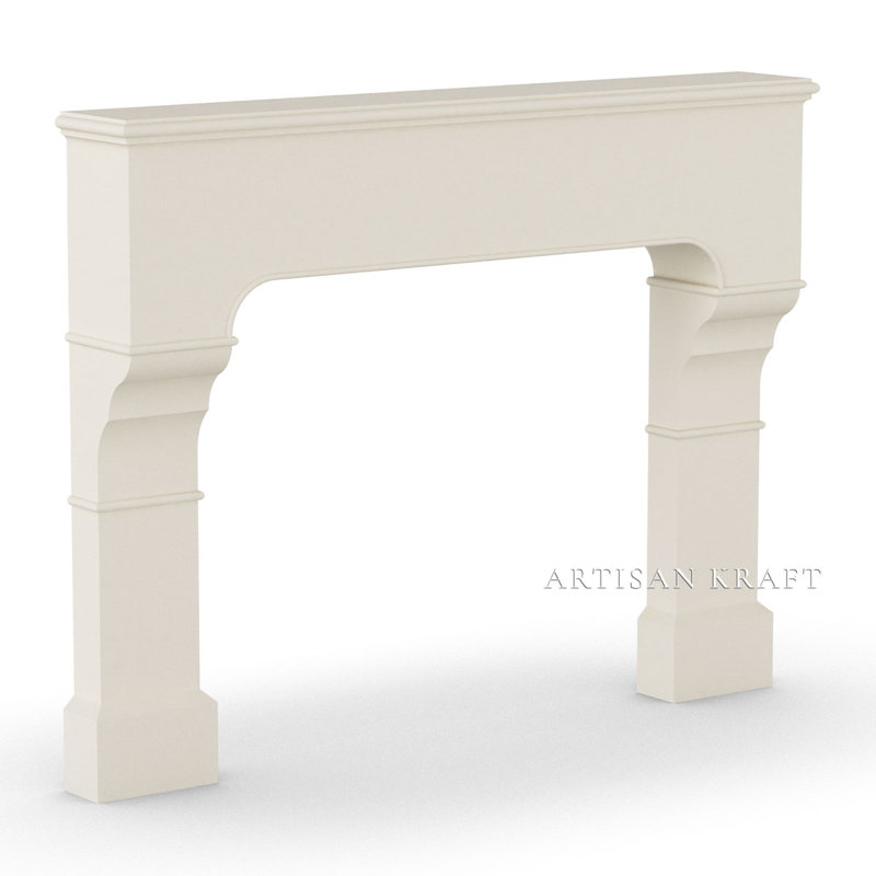 Chantel Cast Stone Mantel With Bullnose Hearth, Beige, 49" H x 60" W x 10" D