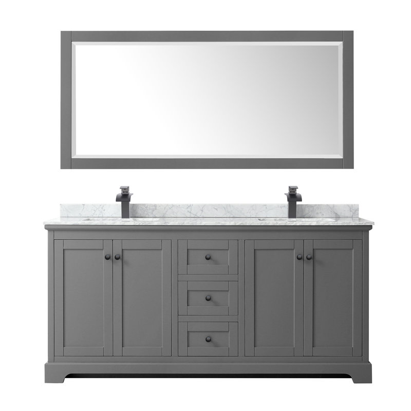 Avery 72'' Double Bathroom Vanity with Stone Top, Dark Gray, Matte Black
