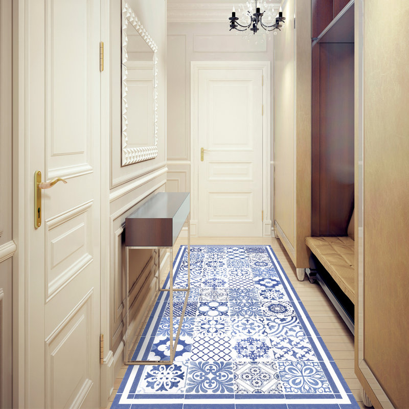 Elliona Vinyl Machine Printed Area Rug, Rectangle 2'7.5" x 9'10.1"