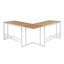 Bureau d'écriture en L 67 avec plateau en bambou aux tons naturels et structure en métal blanc, style industriel