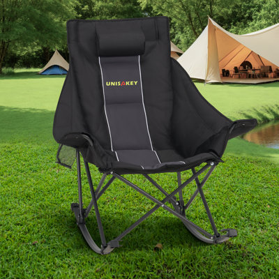  Fauteuil de camping berçant surdimensionné pliable pour l'extérieur avec porte-gobelet, support 300 lb