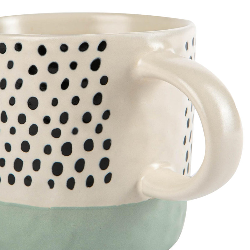Nicola Spring - Dipped Dotty Stoneware Coffee Mugs - 385ml, Blue