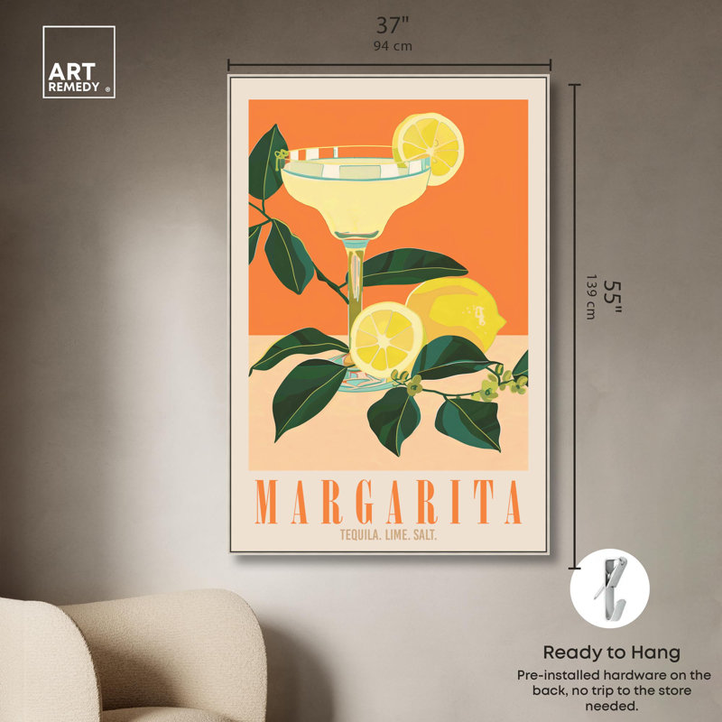 «Classy Margarita», affiche sur toile Boho, art mural coloré par Art Remedy, Cadre argenté, H 25 po x l 17 po