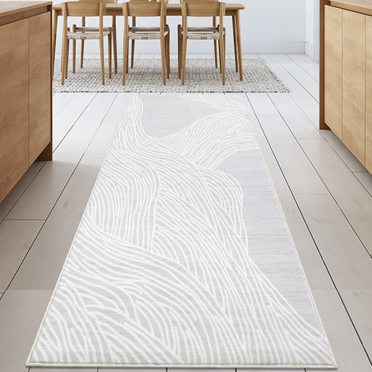 Washable Indoor Modern Abstract Area Rug Soft Low Pile Contemporary Throw Carpet Mat for Home Decor_White Black