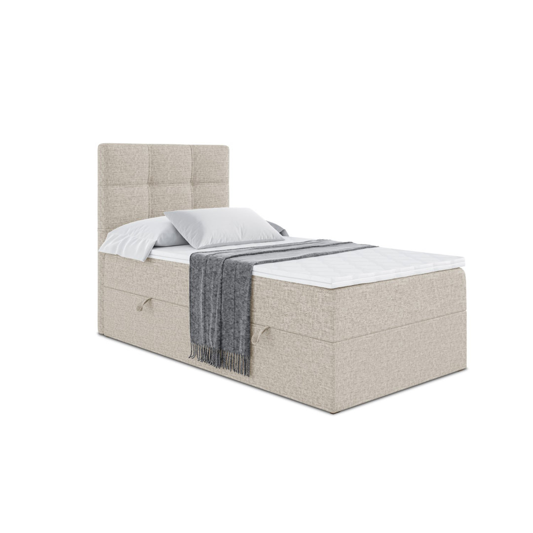 Boxspringbett mit H4 Multipocket-Matratze, Bettkasten und Topper, Einzelbett, Jugendbett