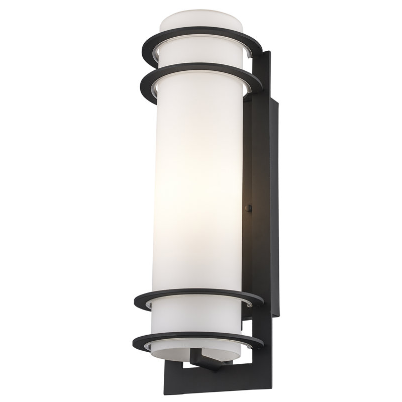 Applique murale d'extérieur en verre givré Sandridge, Noir, H 16,25 po x l 5,5 po x P 5,5 po