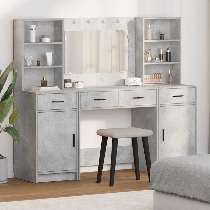Dressing Table with Mirror, Concrete Grey