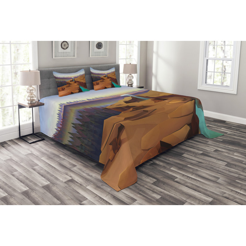 Adrit Brown/Blue/Purple Microfibre Bedspread Set, 220 x 264 cm